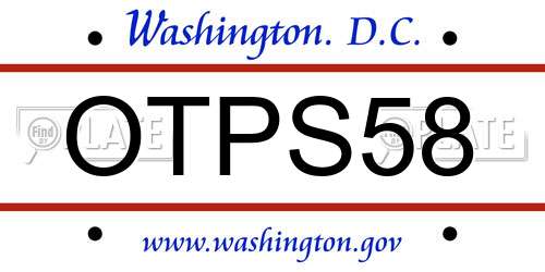 OTPS58 District Of Columbia License Plate