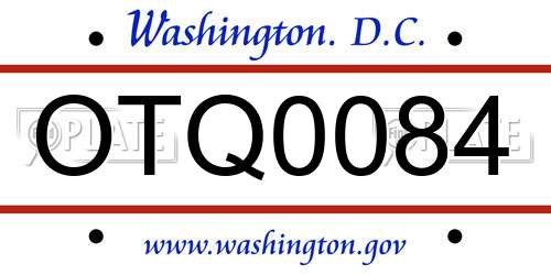 OTQ0084 District Of Columbia License Plate