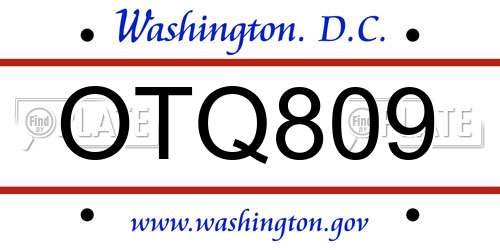 OTQ809 District Of Columbia License Plate