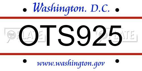OTS925 District Of Columbia License Plate