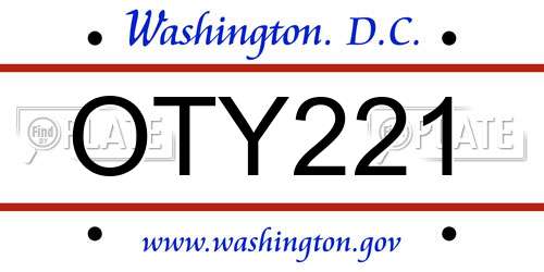 OTY221 District Of Columbia License Plate