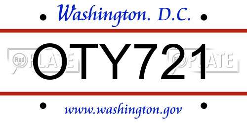 OTY721 District Of Columbia License Plate
