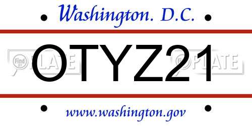 OTYZ21 District Of Columbia License Plate