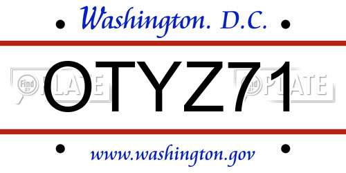 OTYZ71 District Of Columbia License Plate