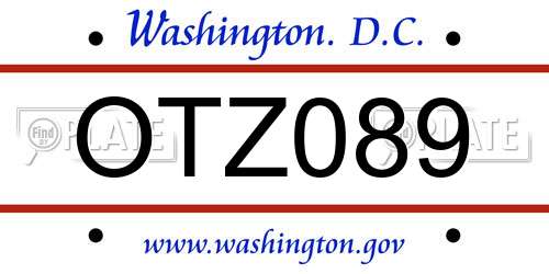 OTZ089 District Of Columbia License Plate