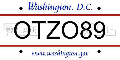 OTZO89 District Of Columbia License Plate