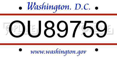 OU89759 District Of Columbia License Plate