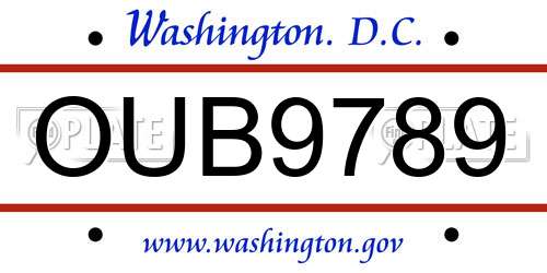 OUB9789 District Of Columbia License Plate