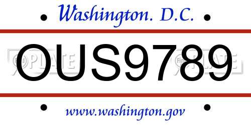 OUS9789 District Of Columbia License Plate