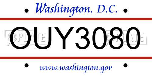 OUY3080 District Of Columbia License Plate