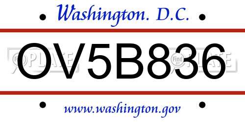 OV5B836 District Of Columbia License Plate