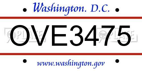 OVE3475 District Of Columbia License Plate