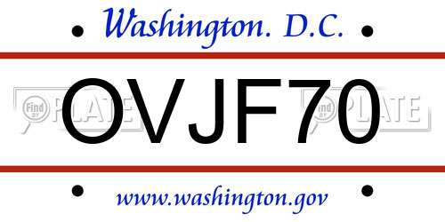 OVJF70 District Of Columbia License Plate