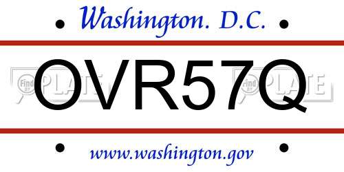 OVR57Q District Of Columbia License Plate