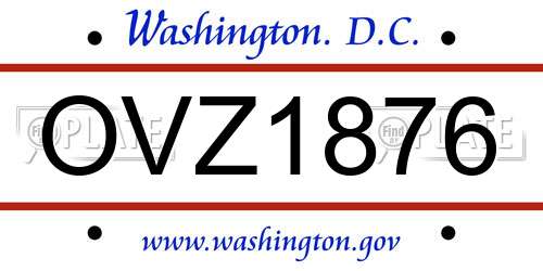 OVZ1876 District Of Columbia License Plate