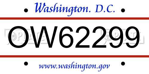 OW62299 District Of Columbia License Plate