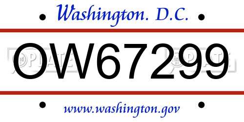 OW67299 District Of Columbia License Plate