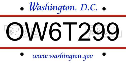 OW6T299 District Of Columbia License Plate