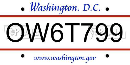 OW6T799 District Of Columbia License Plate
