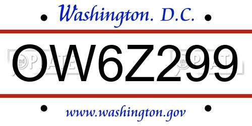 OW6Z299 District Of Columbia License Plate