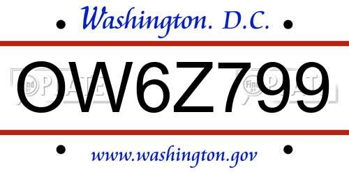 OW6Z799 District Of Columbia License Plate
