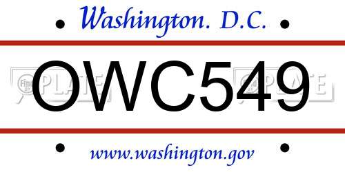 OWC549 District Of Columbia License Plate