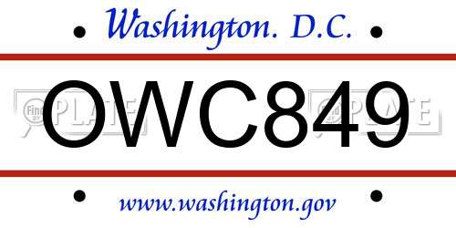 OWC849 District Of Columbia License Plate