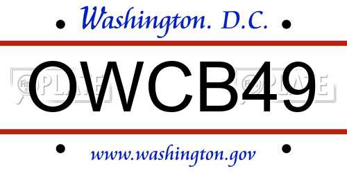 OWCB49 District Of Columbia License Plate