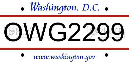 OWG2299 District Of Columbia License Plate