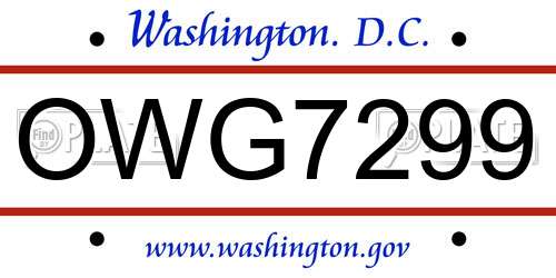 OWG7299 District Of Columbia License Plate