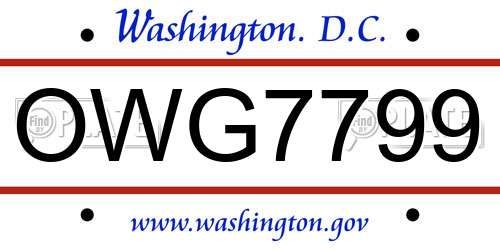 OWG7799 District Of Columbia License Plate