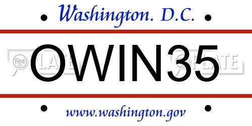 OWIN35 District Of Columbia License Plate