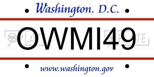 OWMI49 District Of Columbia License Plate