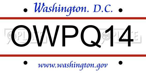 OWPQ14 District Of Columbia License Plate