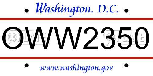 OWW2350 District Of Columbia License Plate