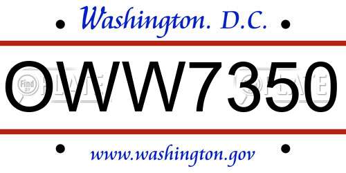 OWW7350 District Of Columbia License Plate
