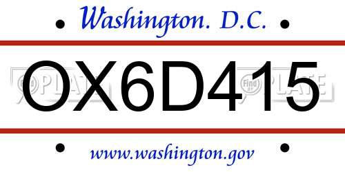 OX6D415 District Of Columbia License Plate