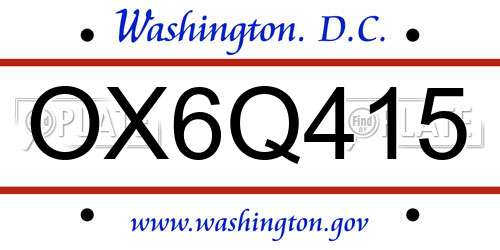 OX6Q415 District Of Columbia License Plate