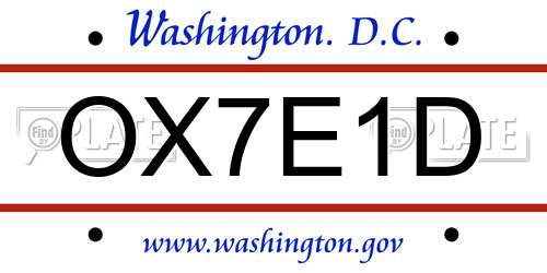OX7E1D District Of Columbia License Plate