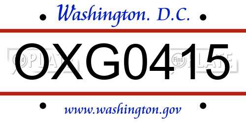 OXG0415 District Of Columbia License Plate
