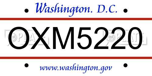 OXM5220 District Of Columbia License Plate