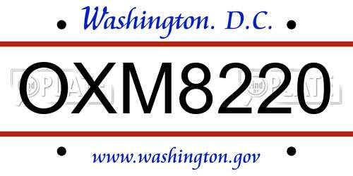 OXM8220 District Of Columbia License Plate