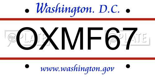 OXMF67 District Of Columbia License Plate