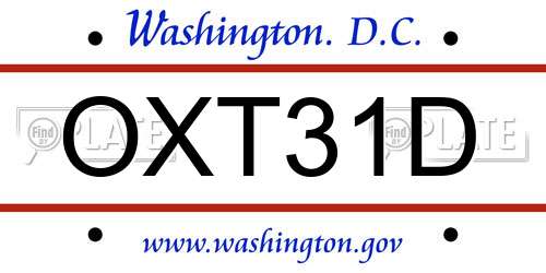 OXT31D District Of Columbia License Plate