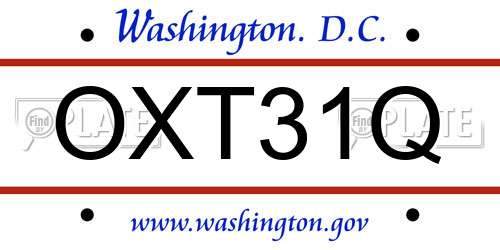 OXT31Q District Of Columbia License Plate