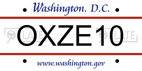 OXZE10 District Of Columbia License Plate