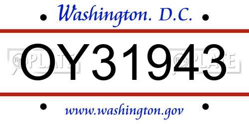 OY31943 District Of Columbia License Plate