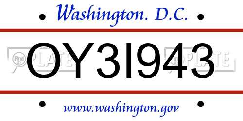OY3I943 District Of Columbia License Plate