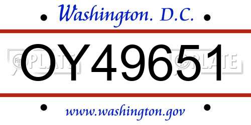 OY49651 District Of Columbia License Plate