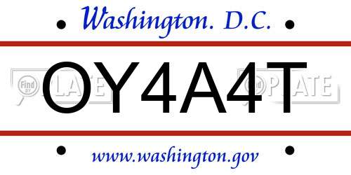OY4A4T District Of Columbia License Plate